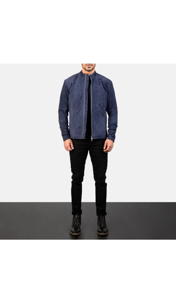 Navy Blue Suede Motorcycle Leather Jacket | Biker Jacket