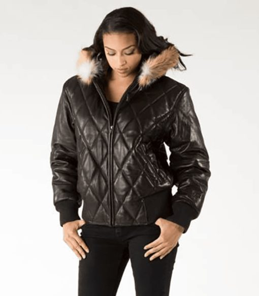 Pelle Pelle Women Quilted Leather Jacket | Fur Hood Jacket