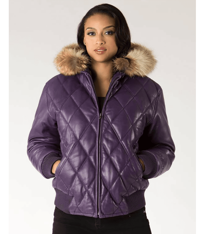 Pelle Pelle Purple Quilted Fur Hood Jacket | Leather Jacket