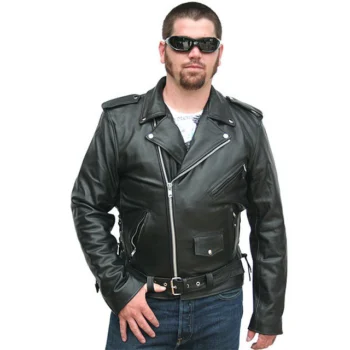 Men Black Basic Biker Leather Jacket