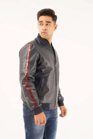 Men Black Leather Bomber Jacket