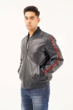 Men Black Leather Bomber Jacket