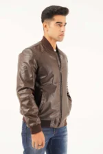 Men Brown Leather Bomber Jacket