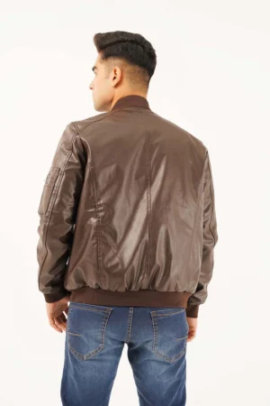 Men Brown Leather Bomber Jacket