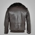 Brown Fur Collar Leather Bomber Jacket