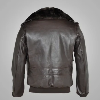 Brown Fur Collar Leather Bomber Jacket