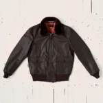 Dark Brown Fur Collar Leather Bomber Jacket