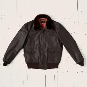 Dark Brown Fur Collar Leather Bomber Jacket