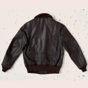 Dark Brown Fur Collar Leather Bomber Jacket