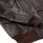 Dark Brown Fur Collar Leather Bomber Jacket