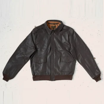 Dark Brown Leather Bomber Jacket