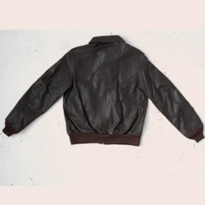 Dark Brown Leather Bomber Jacket