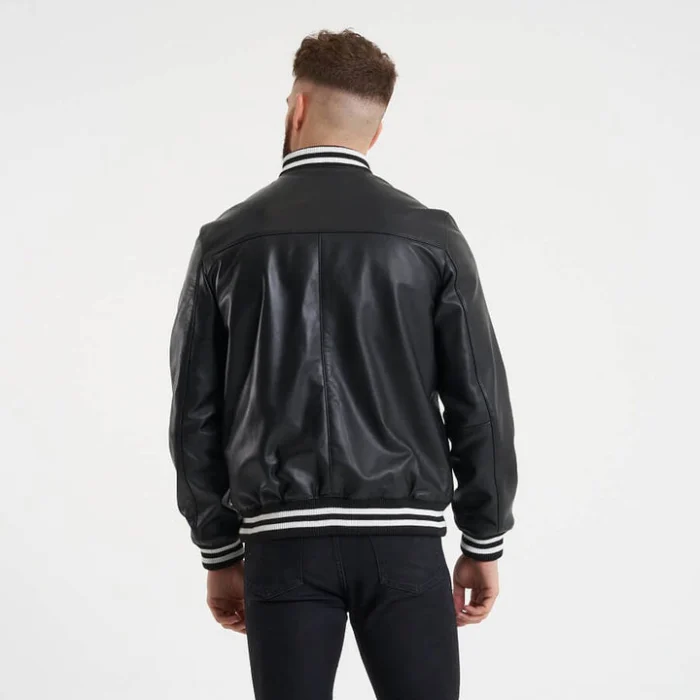 Men Black Varsity Leather Bomber Jacket