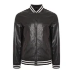 Men Black Varsity Leather Bomber Jacket