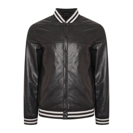 Men Black Varsity Leather Bomber Jacket