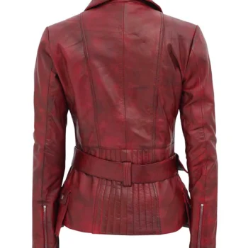 Women Biker Red Leather Jacket