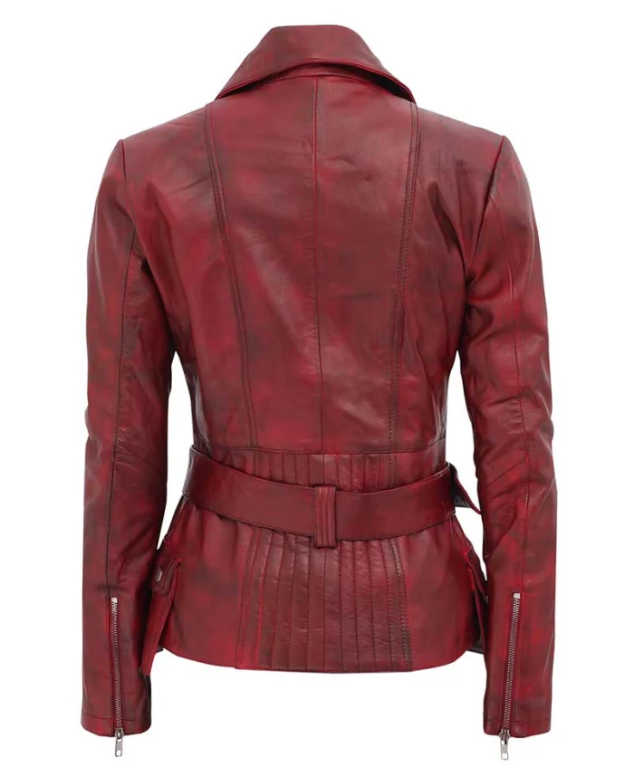 Women Biker Red Leather Jacket