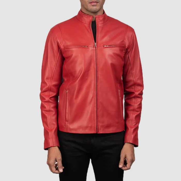 Men Plain Biker Red Leather Jacket