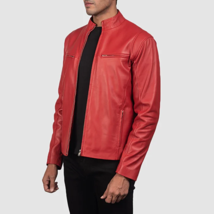 Men Plain Biker Red Leather Jacket