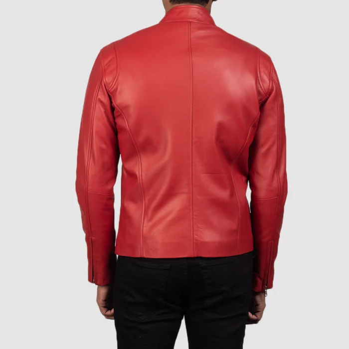 Men Plain Biker Red Leather Jacket