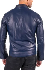 Biker Zipper Mens Leather Jacket Navy Blue