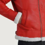 Red Bomber Fur Lined Leather Jacket Mens