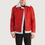 Red Bomber Fur Lined Leather Jacket Mens