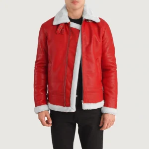 Red Bomber Fur Lined Leather Jacket Mens