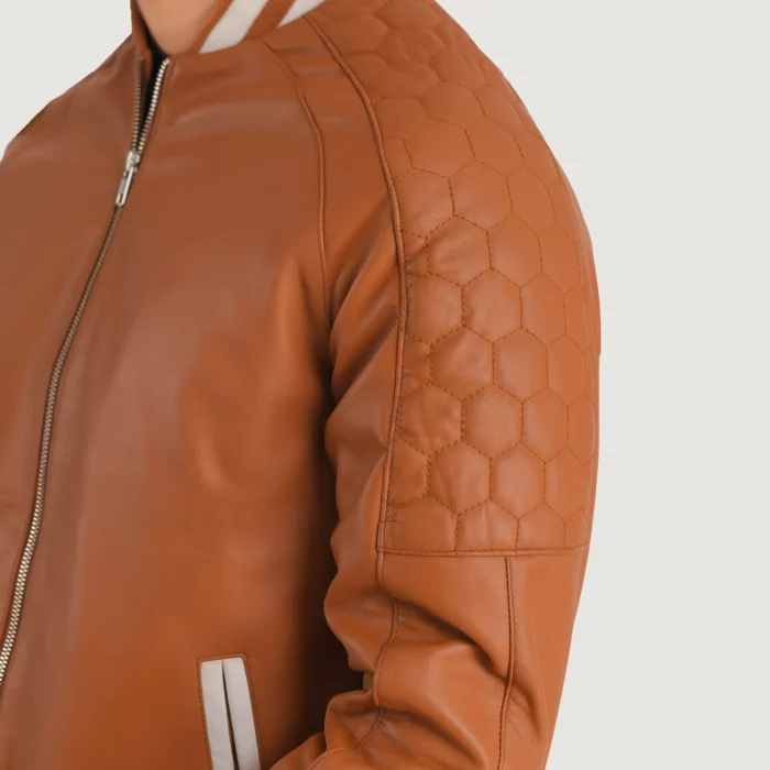 Men Varsity Tan Leatherette Jacket | Varsity Jacket