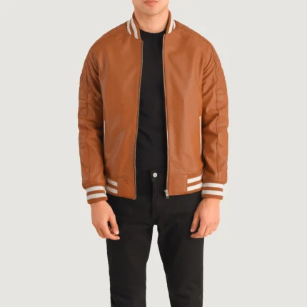 Men Varsity Tan Leatherette Jacket | Varsity Jacket, Tan Jacket, Varsity Jacket, Varsity Leather Jacket, Men Varsity Jacket