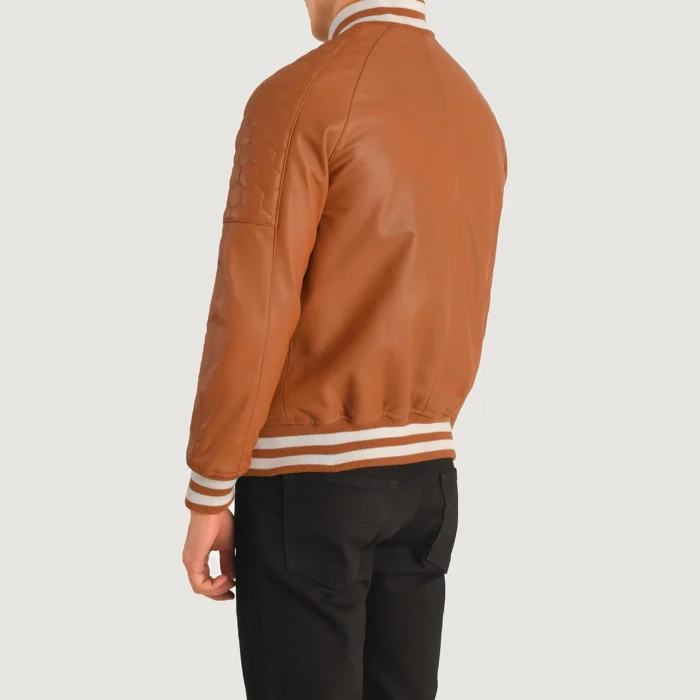 Men Varsity Tan Leatherette Jacket | Varsity Jacket