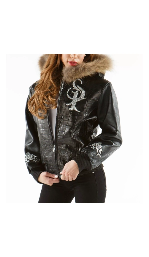 Pelle Pelle Women Black Croc Leather Jacket