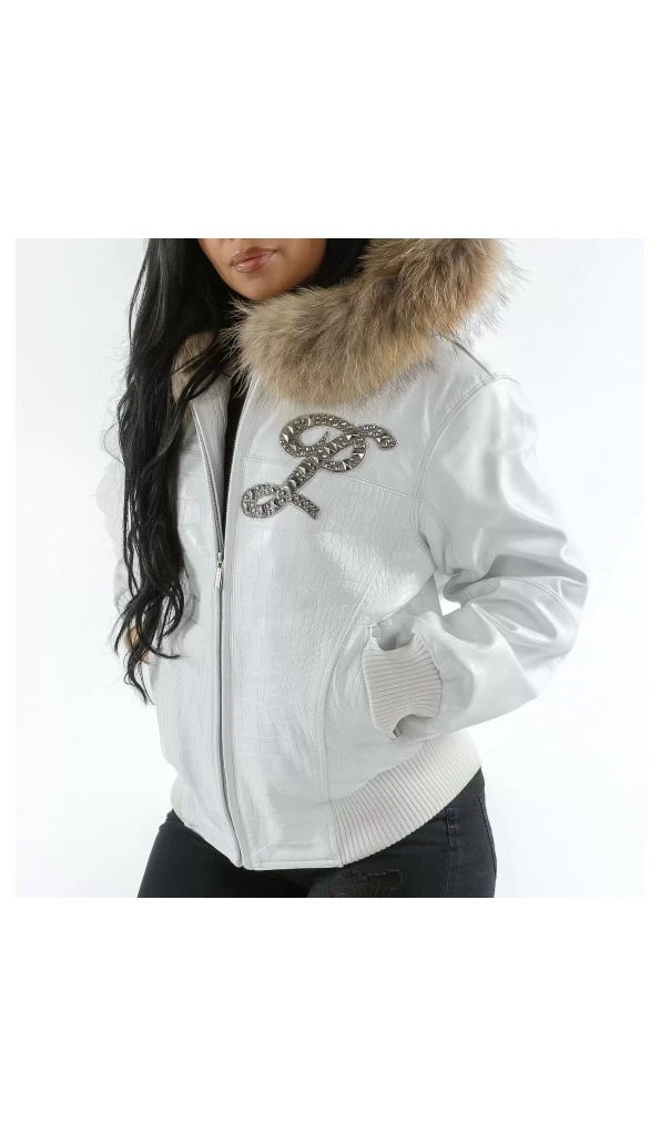 Pelle Pelle Fur Hood Croc Leather Jacket | White Jacket
