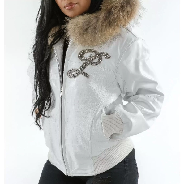 Pelle Pelle White Script Leather Jacket | Fur Hood Jacket