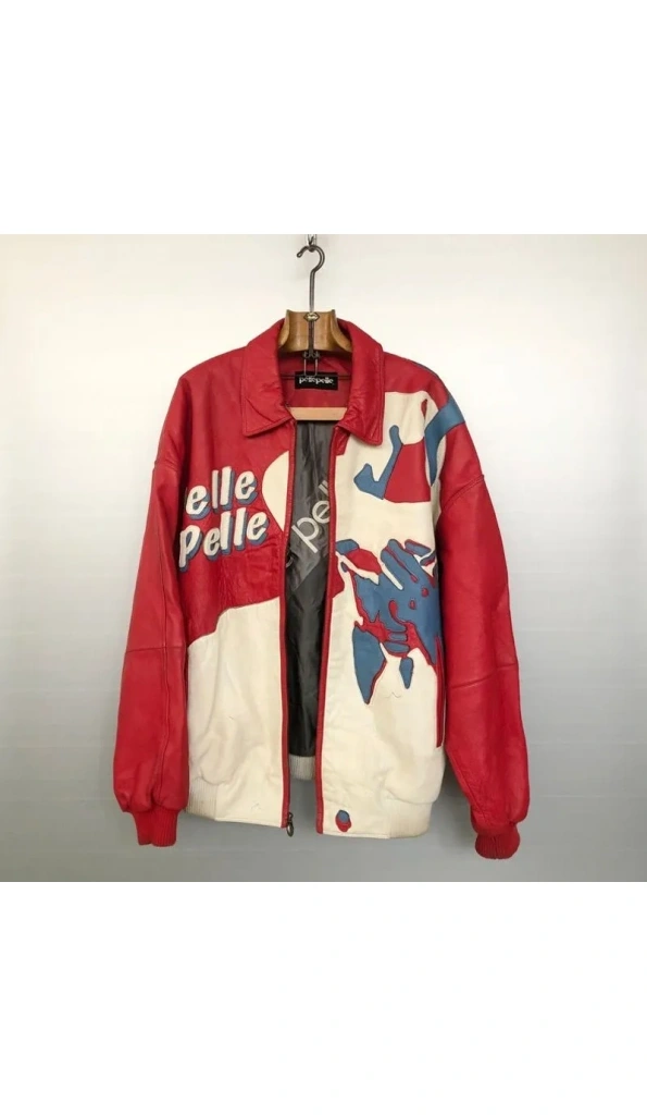 Pelle Pelle Face Printed Leather Jacket | Red & White