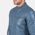 Men's Blue Leather Motorcycle Jacket | Biker Jacket