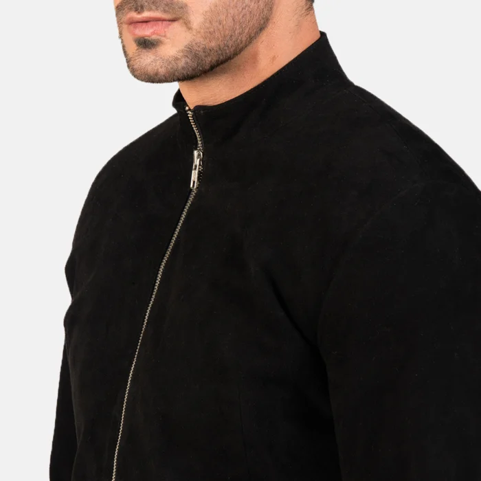 Racing Black Suede Bomber Jacket Mens