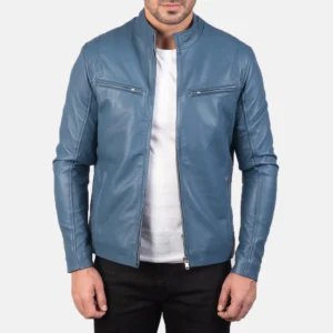 Men's Blue Leather Motorcycle Jacket | Biker Jacket