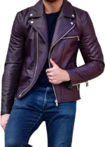 Burgundy Biker Jacket Mens