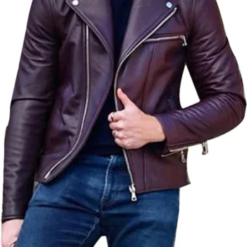 Burgundy Biker Jacket Mens