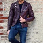 Burgundy Biker Jacket Mens