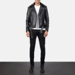 Black Leather Biker Jacket with Fur Collar