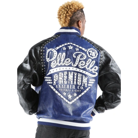 Pelle Pelle Navy Blue Men Varsity Jacket | Leather Jacket view 2