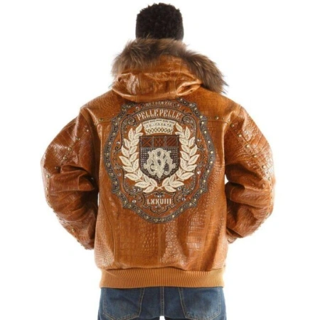 Pelle Pelle Brown Emblem MB Fur Hood Jacket | Leather Jacket view 2