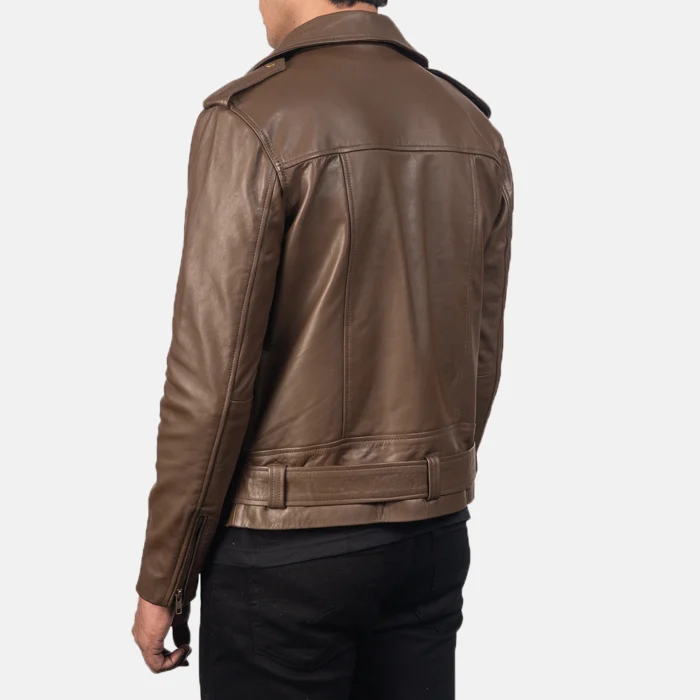 Men's Brown Racing Leather Jacket Belted