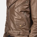 Men's Brown Racing Leather Jacket Belted