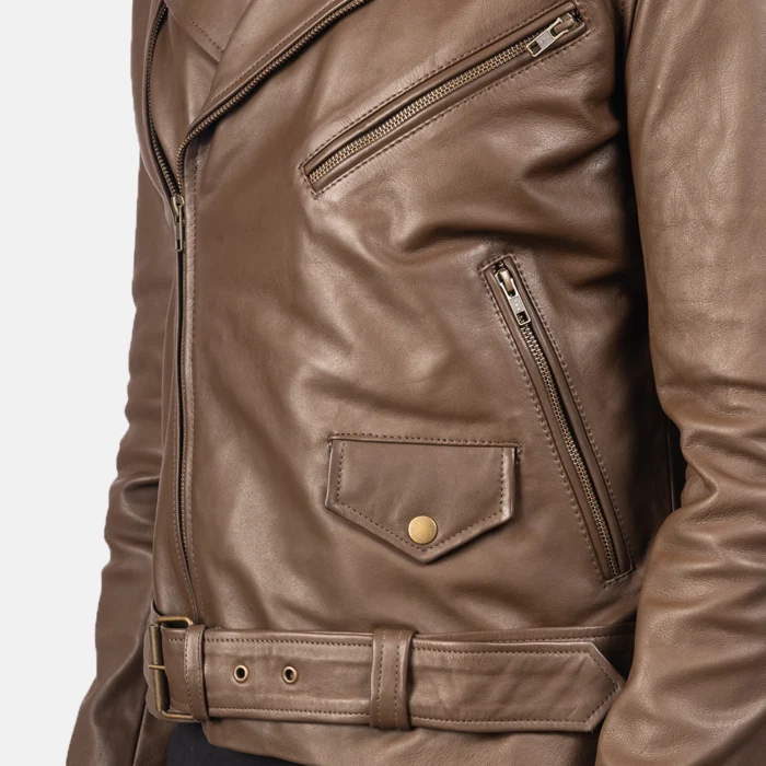 Men's Brown Racing Leather Jacket Belted