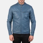 Men's Blue Leather Motorcycle Jacket | Biker Jacket