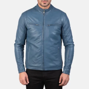 Men's Blue Leather Motorcycle Jacket | Biker Jacket