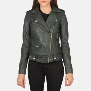 Women's Green Leather Jacket Belted, Green Jacket, Green Leather Jacket, Leather Jacket, Belted Jacket, Belted Green Jacket,Green Belted Jacket, Women's Leather Jacket